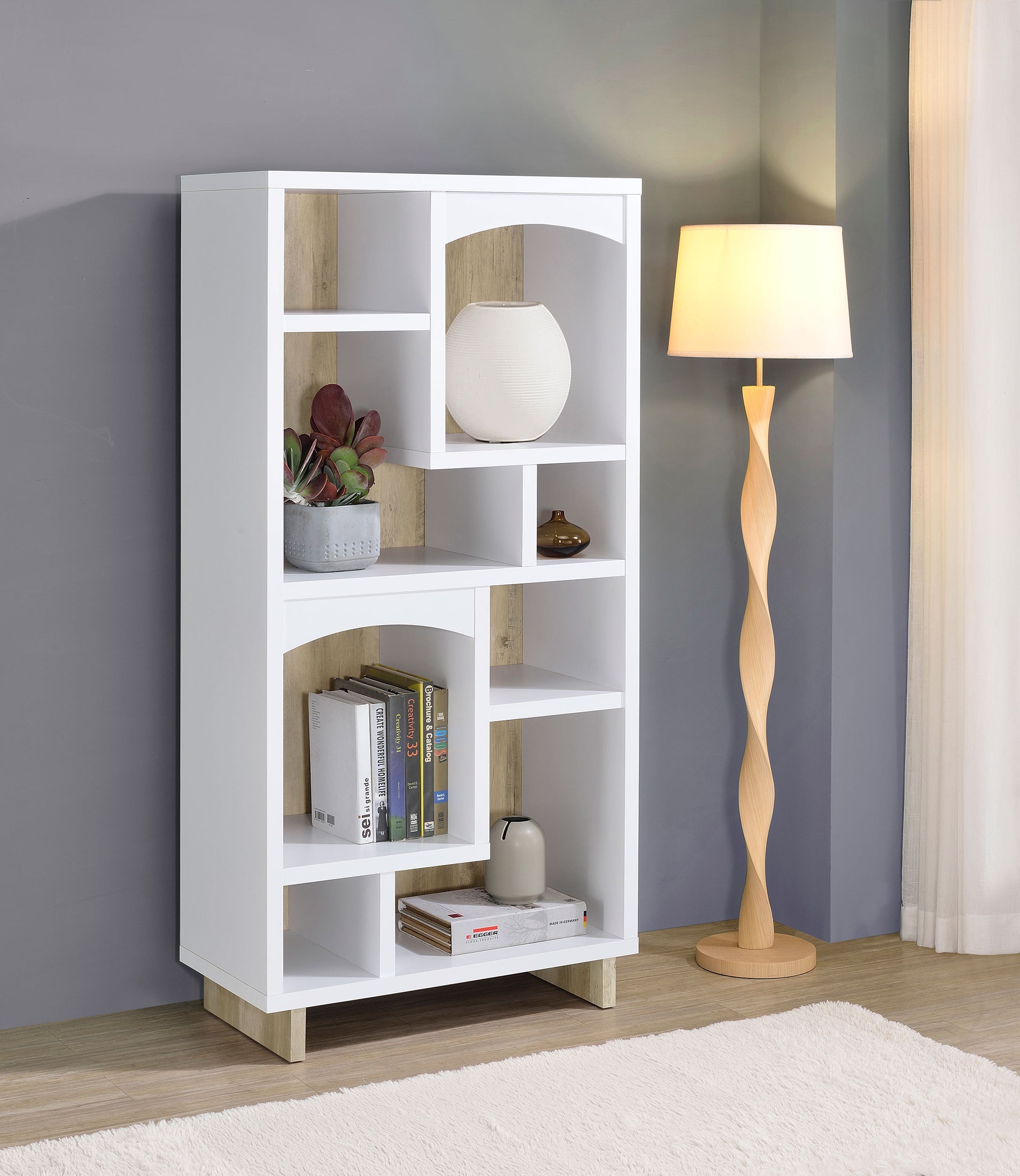 Dalton 65-inch 6-shelf Bookcase White and Distressed Pine-