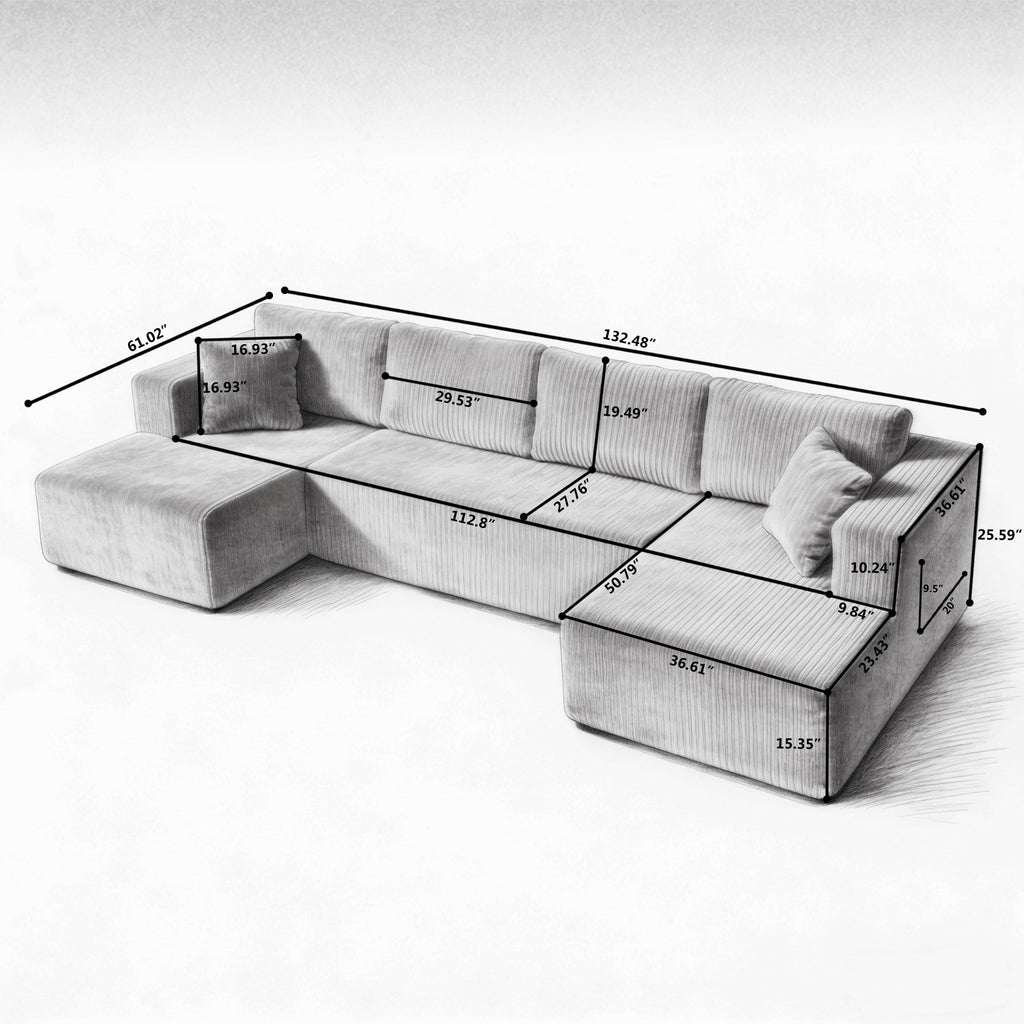132" U Shaped Modular Sectional Sofa