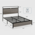 Antique Wooden Platform Bed Frame with Storage and LED Lights