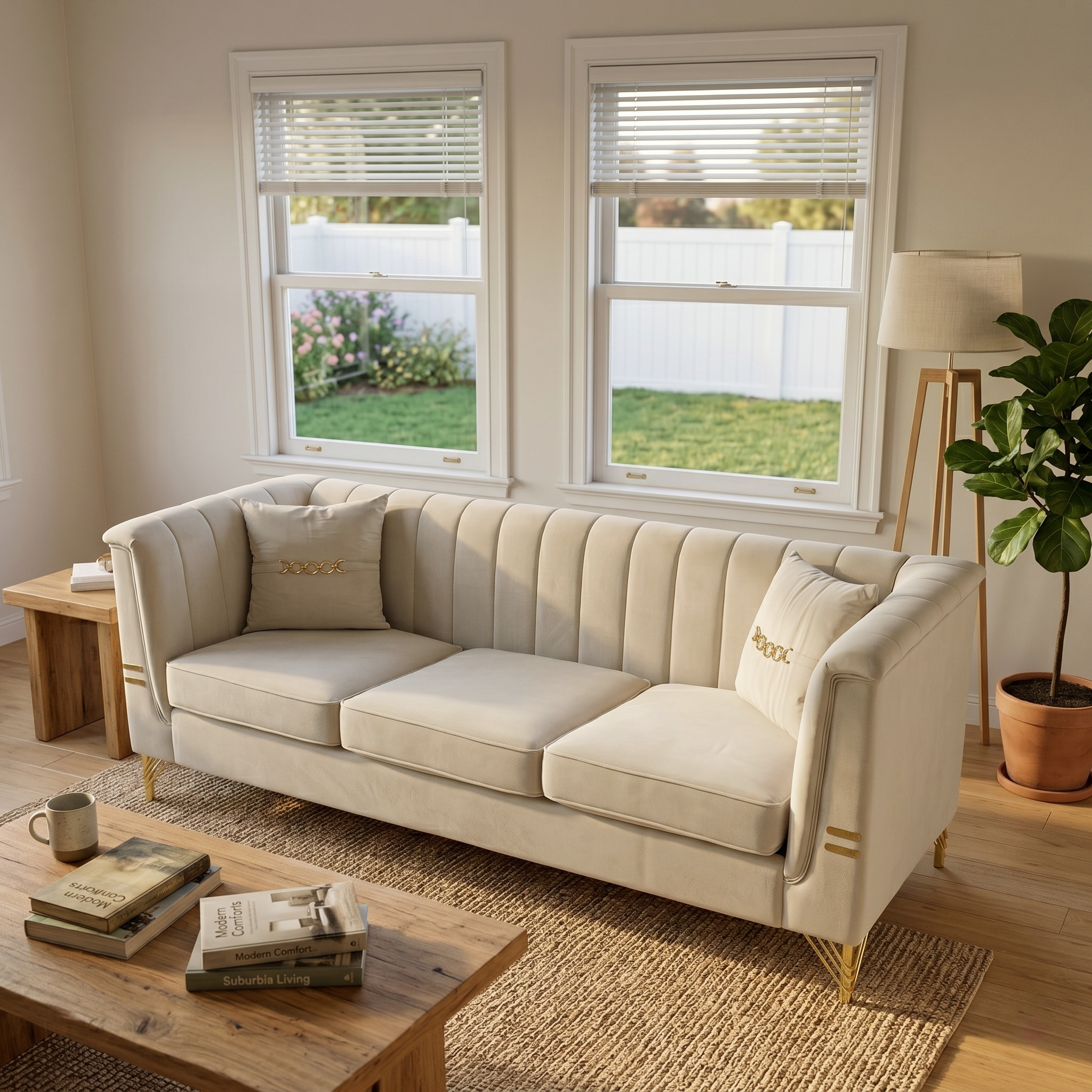 Modern Velvet 3-Seater Chesterfield Sofa