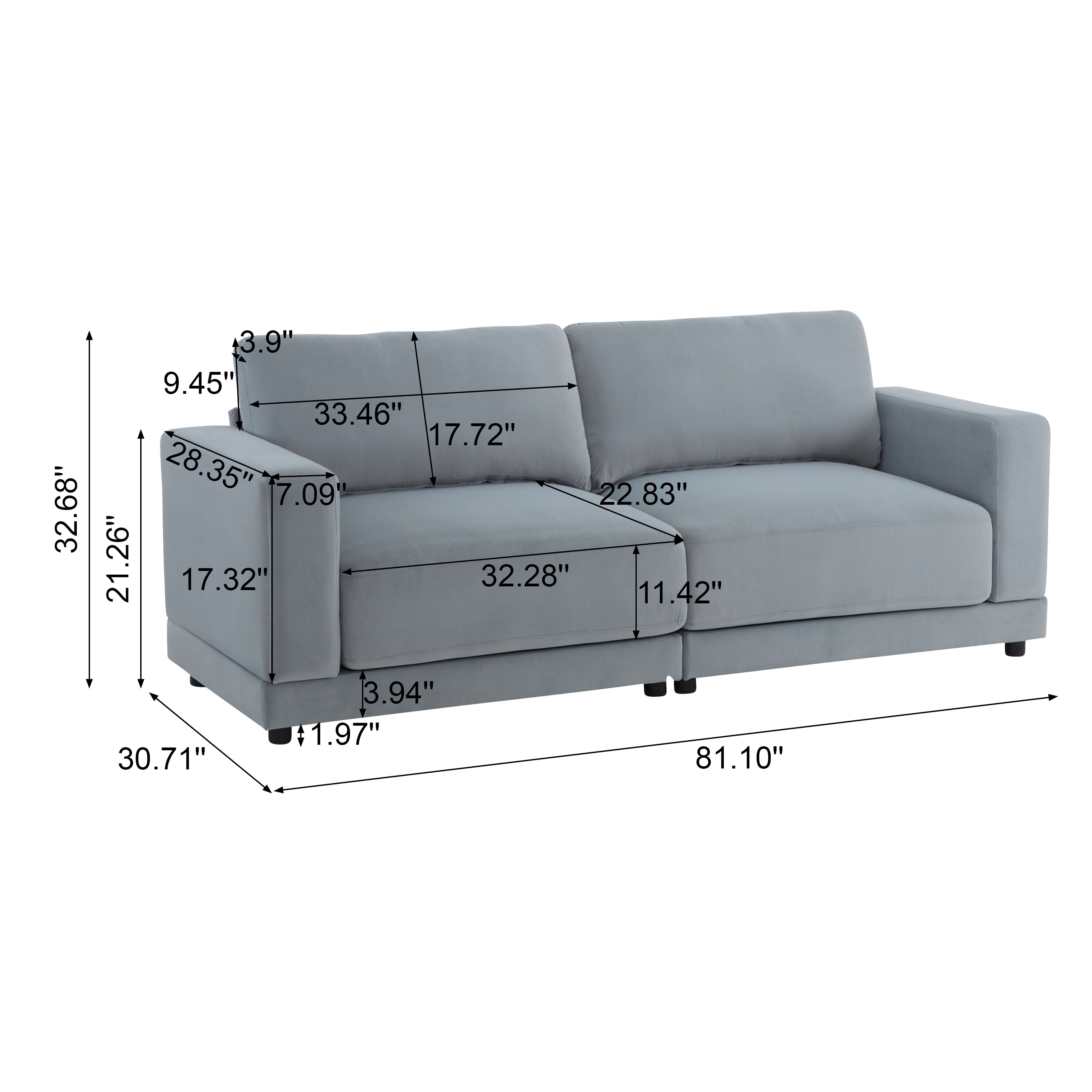 81'' Modern Square Arm Sofa with Soft Velvet Upholstery