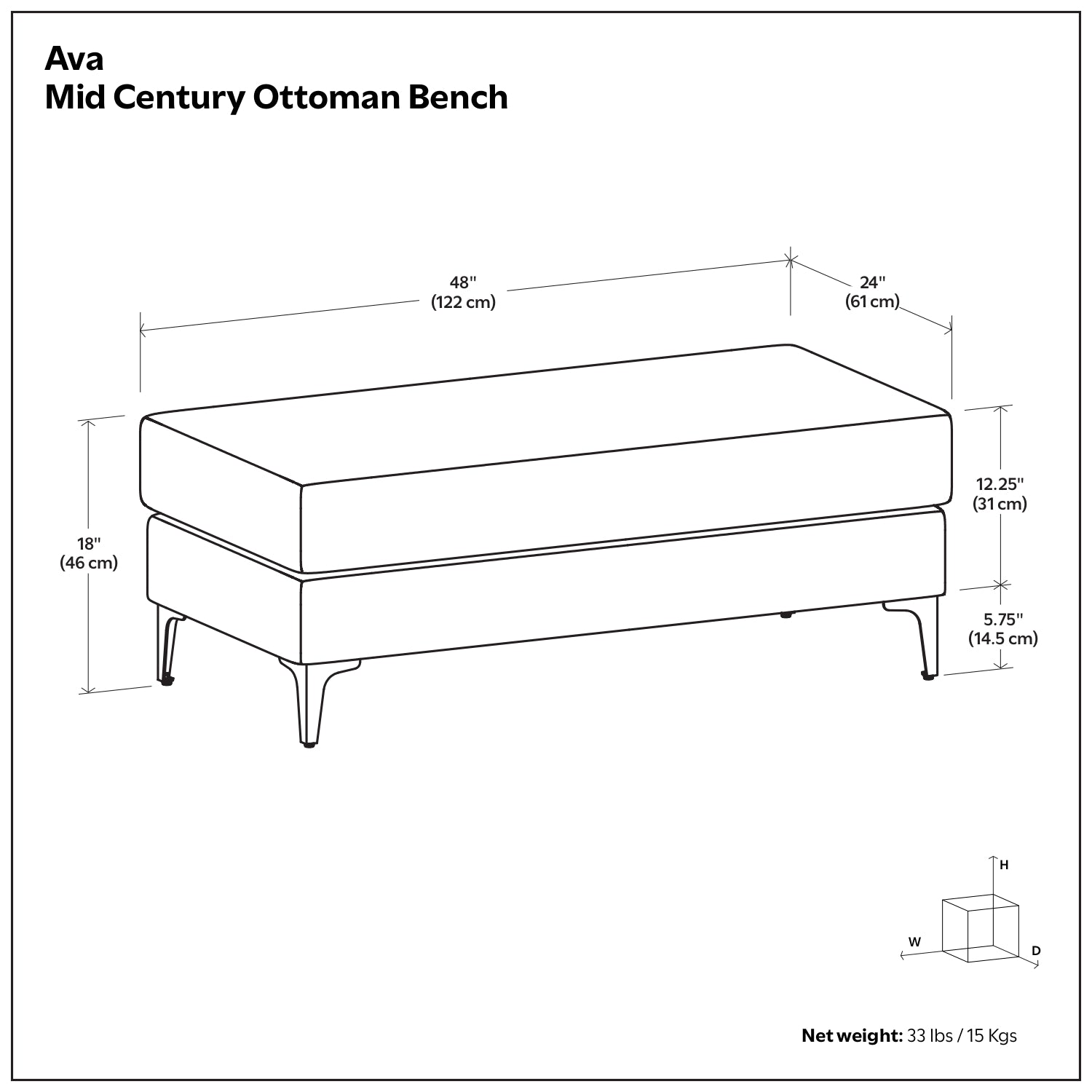 Ava Mid Century Ottoman Bench