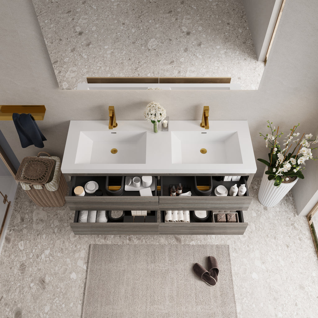 60" Wall-Mounted Bathroom Vanity with Double Sinks