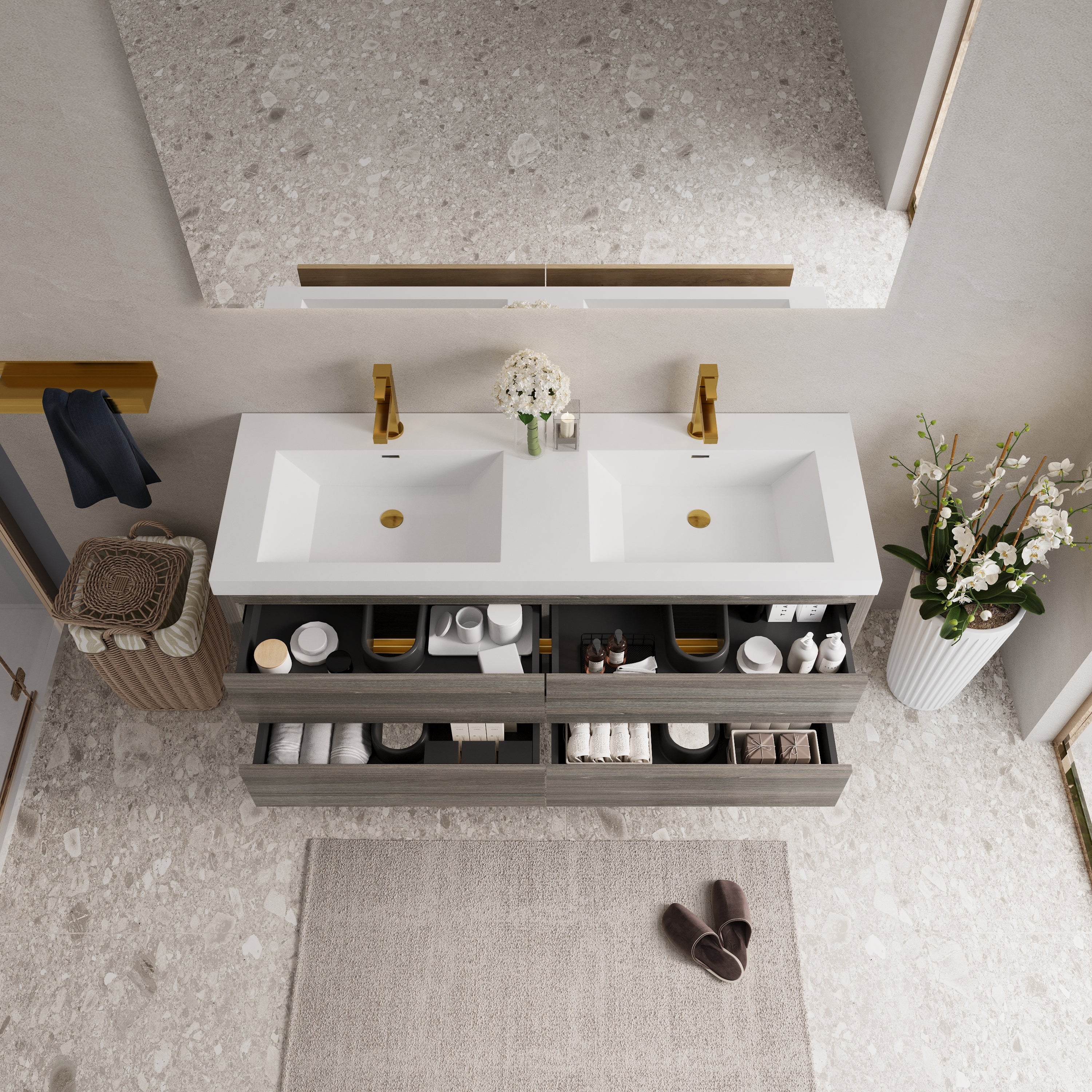 60" Wall-Mounted Bathroom Vanity with Double Sinks