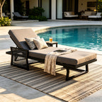 Black Iron Outdoor Chaise Lounge with Mixed Rope