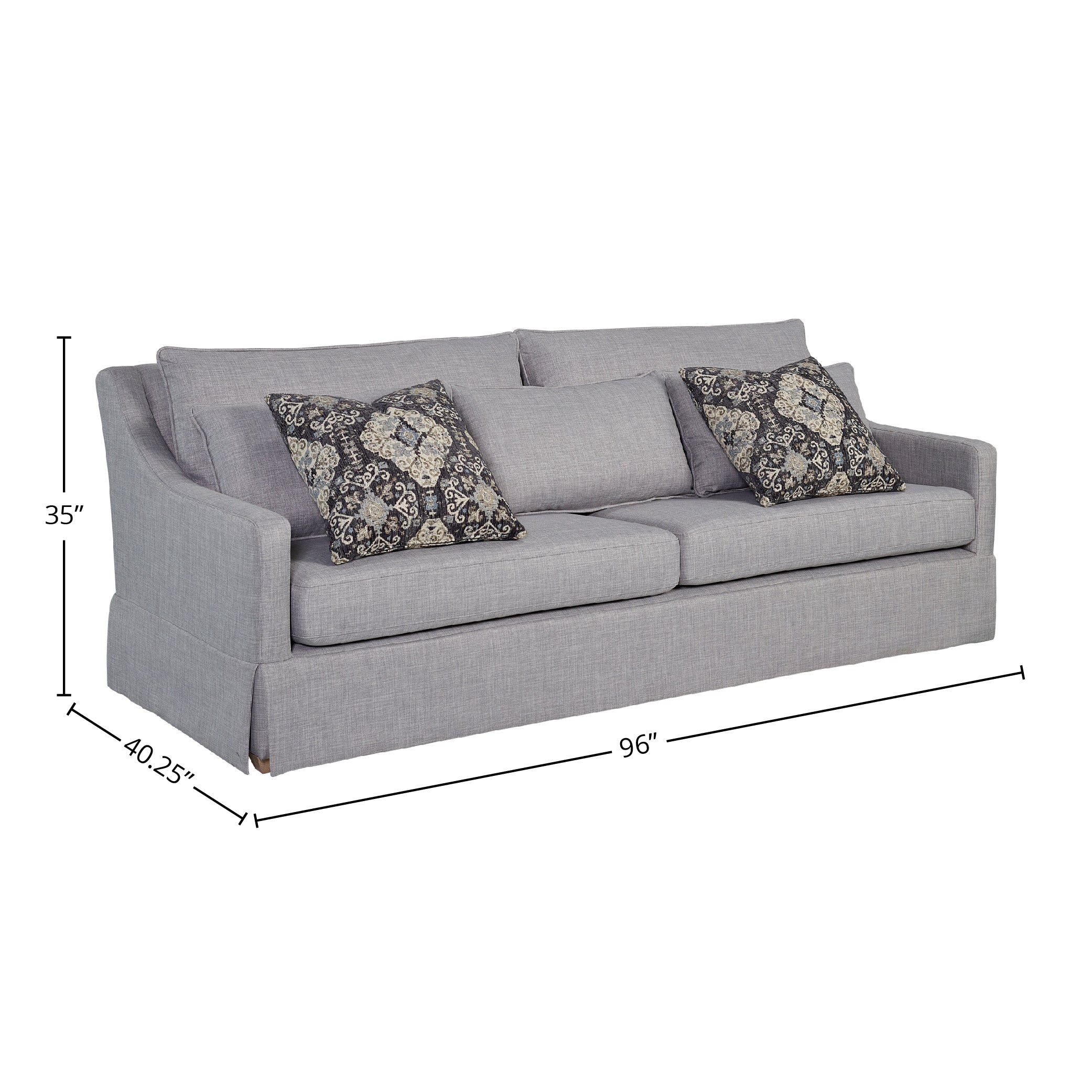 Sofa with Skirt and Reversible Cushions and 2 Pillows