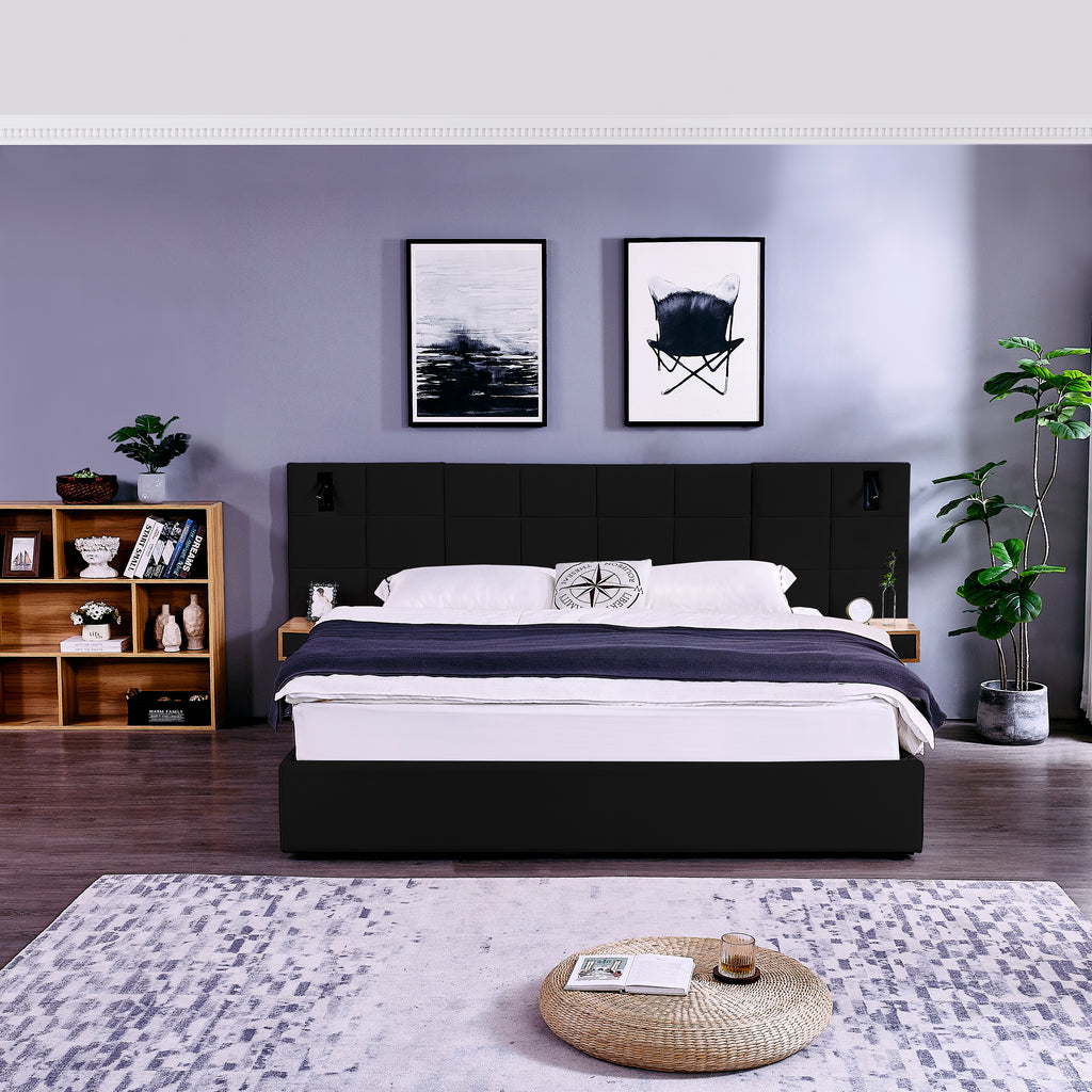 King Size Storage Velvet Upholstered Hydraulic Platform Bed