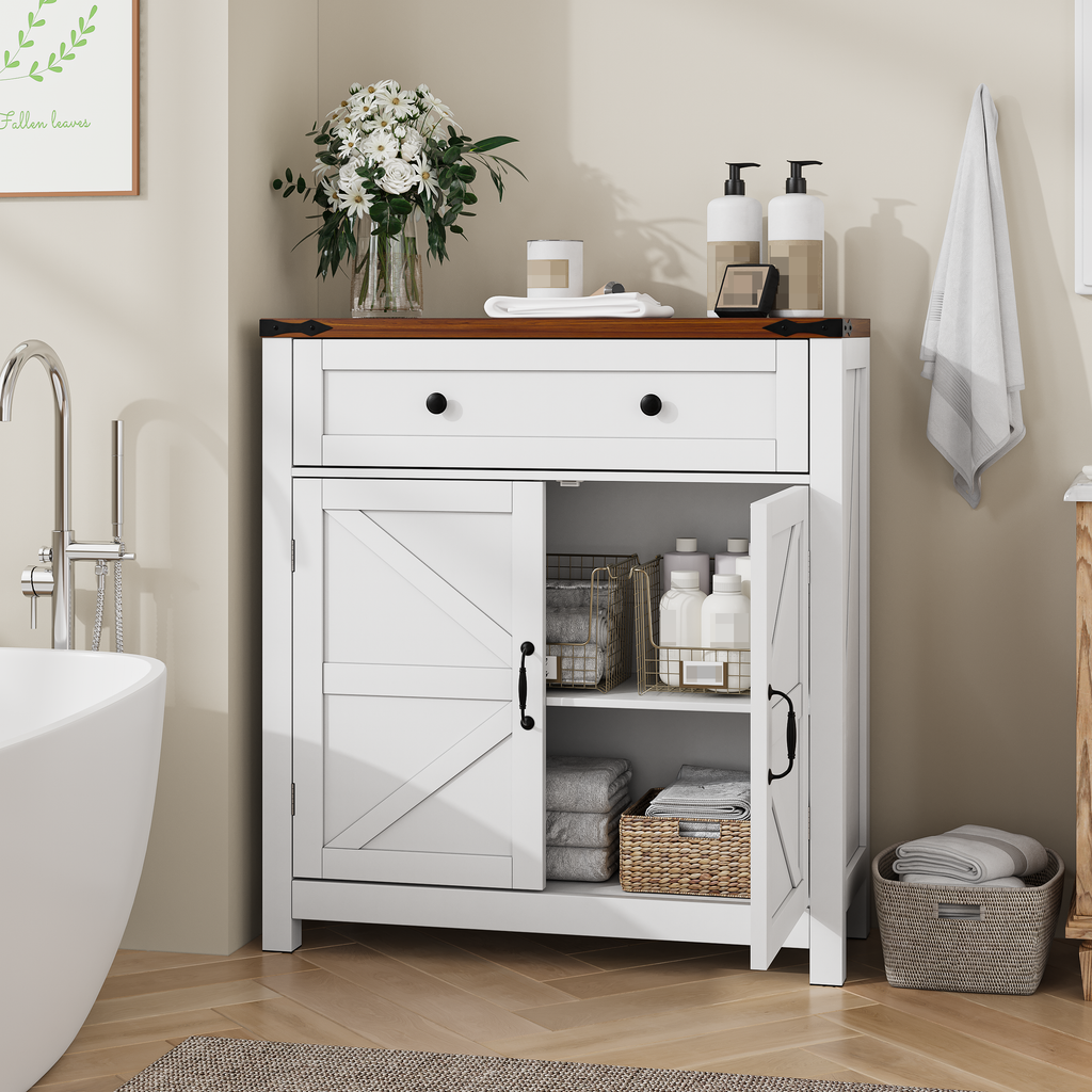 Farmhouse Storage Cabinet with Drawer and Adjustable Shelf