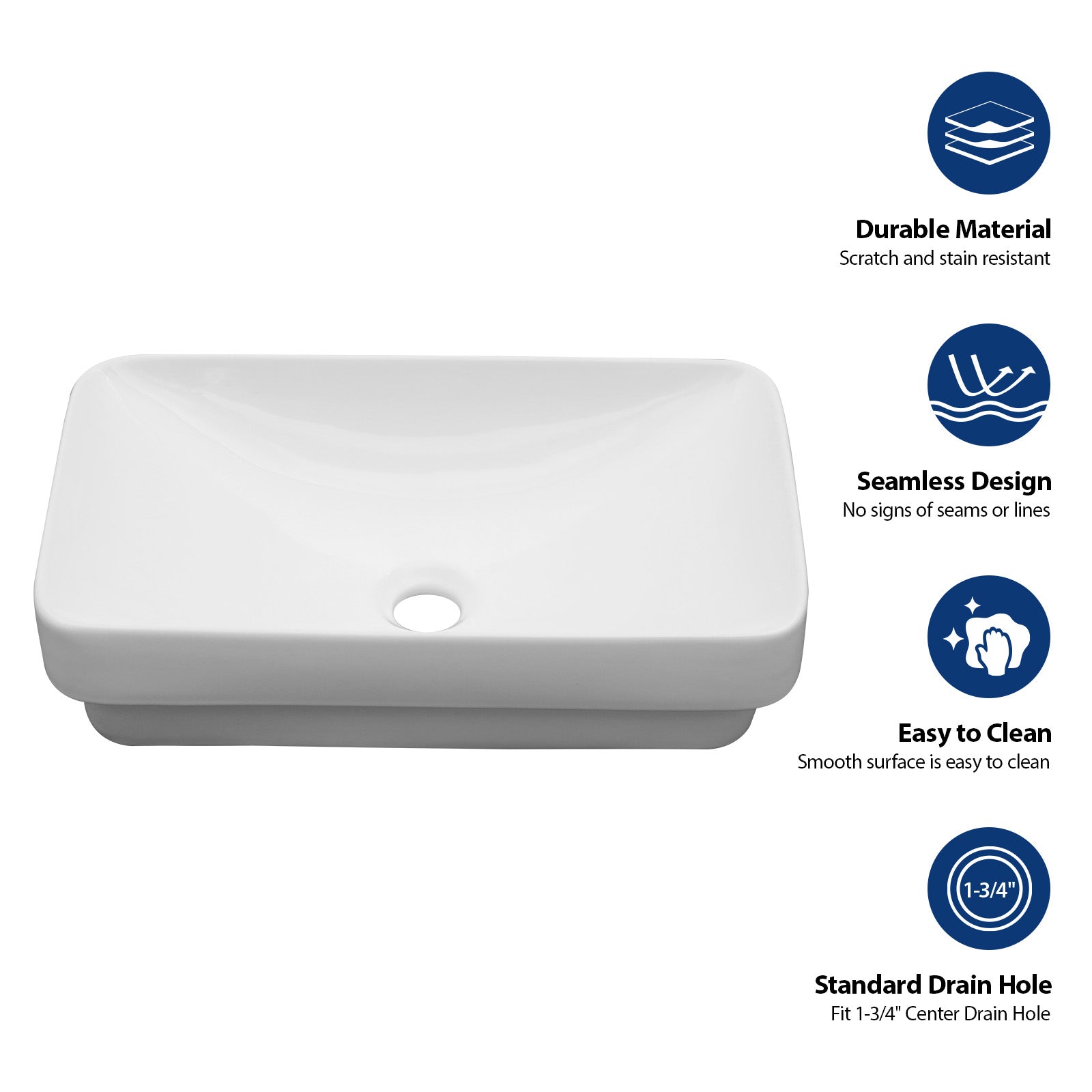 19"x12" White Semi-Recessed Ceramic Bathroom Sink