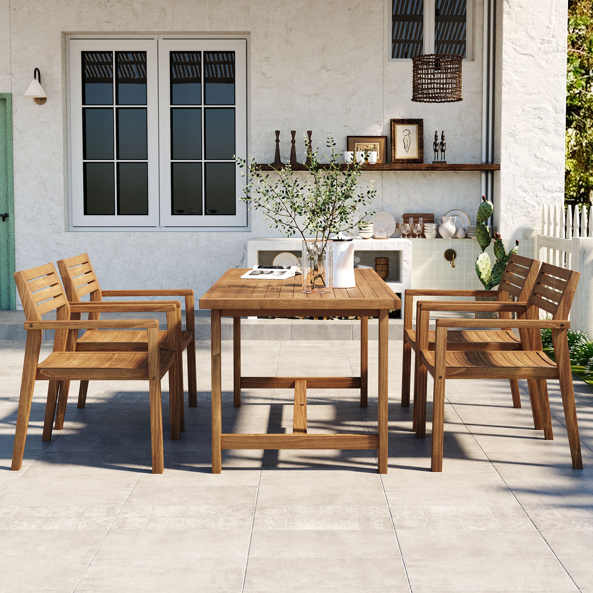 U_STYLE 5-Piece Outdoor Acacia Wood Dining Set