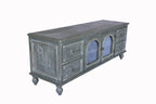 60" Farmhouse TV Stand with 4 Drawers & 2 Glass Doors