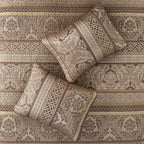 6 Piece Jacquard Quilt Set with Throw Pillows Brown/Gold King/Cal King