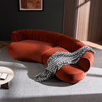 Modern Curved Sofa with Elegant Crescent Silhouette in Orange-Red