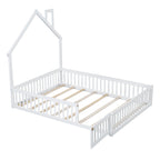 Wood Full Size House Platform Bed with Guardrail