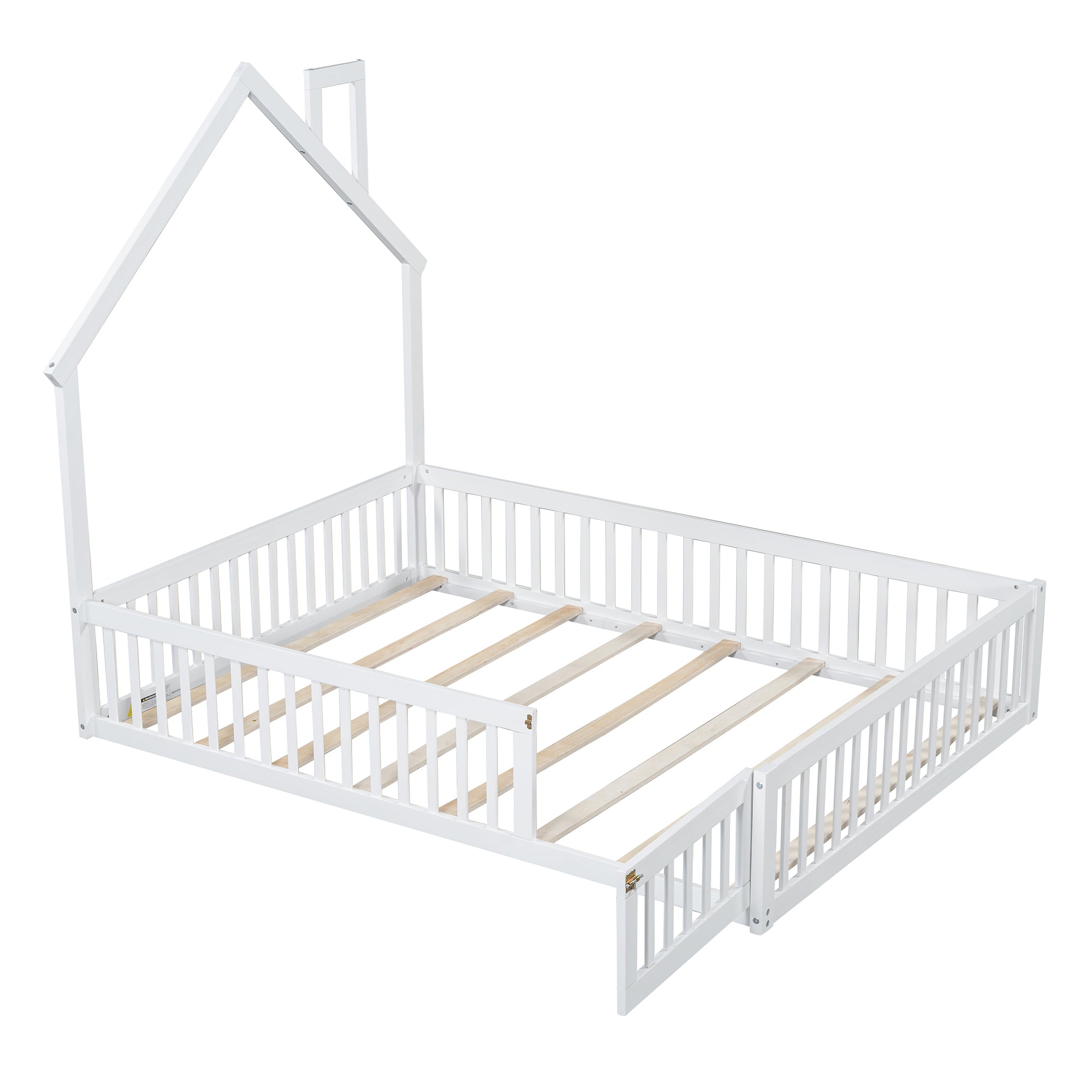 Wood Full Size House Platform Bed with Guardrail