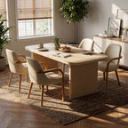 5 Piece Indoor Dining Set, 68.75" Dining Table & 4 Khaki PU Dining Chairs