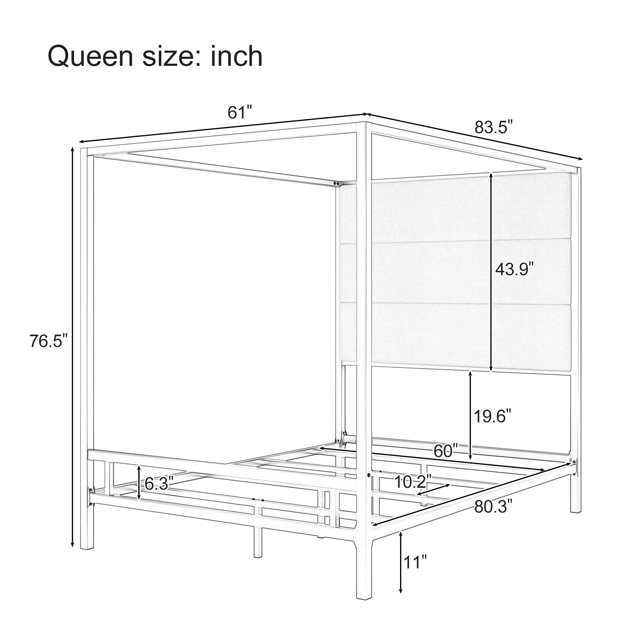 Modern Canopy Bed with Velvet Upholstered Headboard