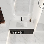 36" Wall-Mounted Floating Bathroom Vanity with Ceramic Sink – Modern Dark