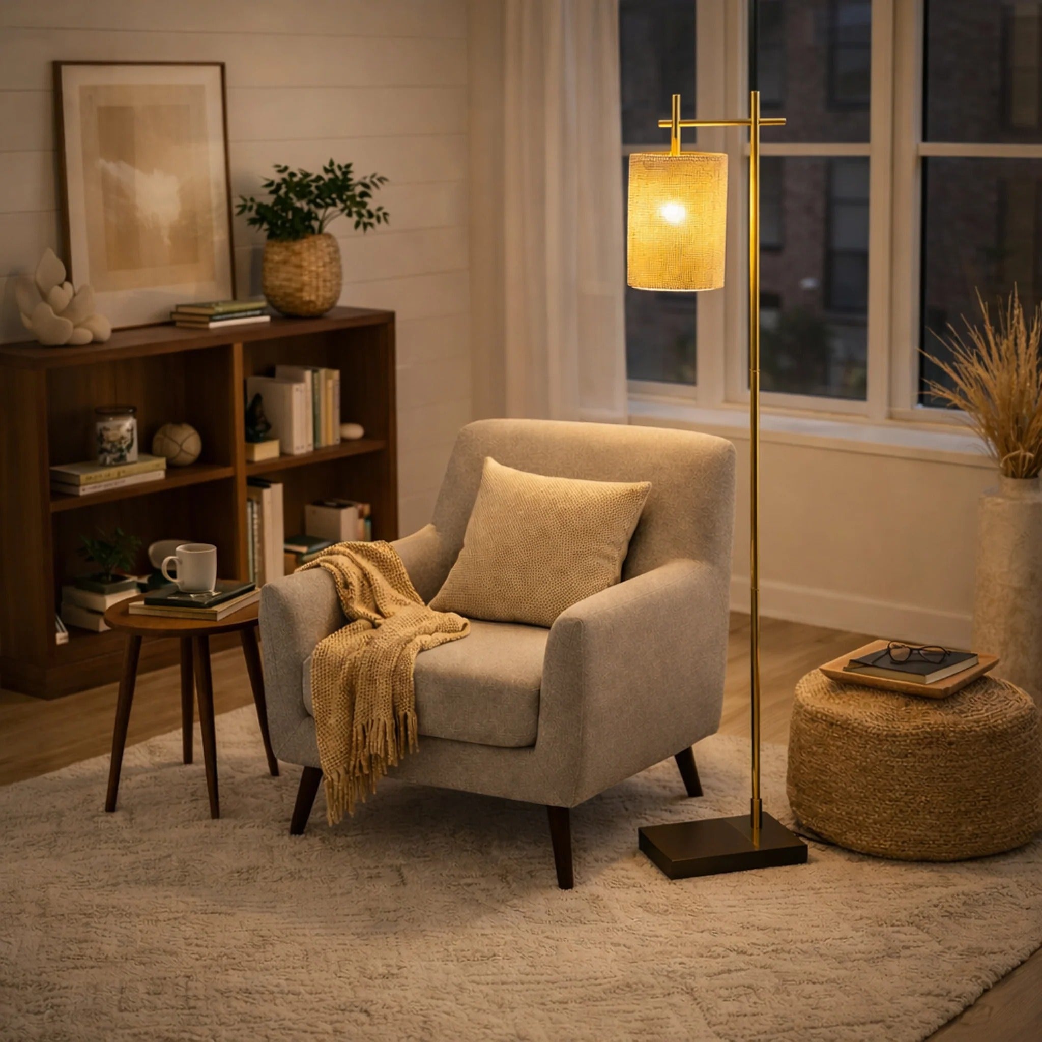 Brizo Bamboo Lampshade Floor Lamp