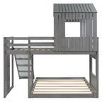 Wooden Twin Over Full Bunk Bed with Playhouse