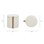 Brandy 14" Round Upholstered Storage Ottoman with Leather Accent