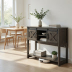 46" Modern Farmhouse Entryway Table with Storage & Sliding Barn Door, Dark
