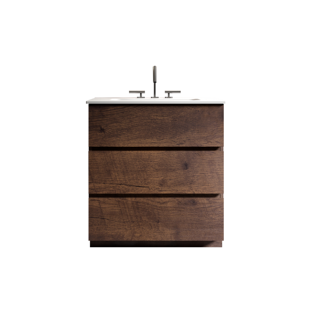 TIA 30" Walnut Bathroom Vanity with Ceramic Sink, 3 Faucet Holes