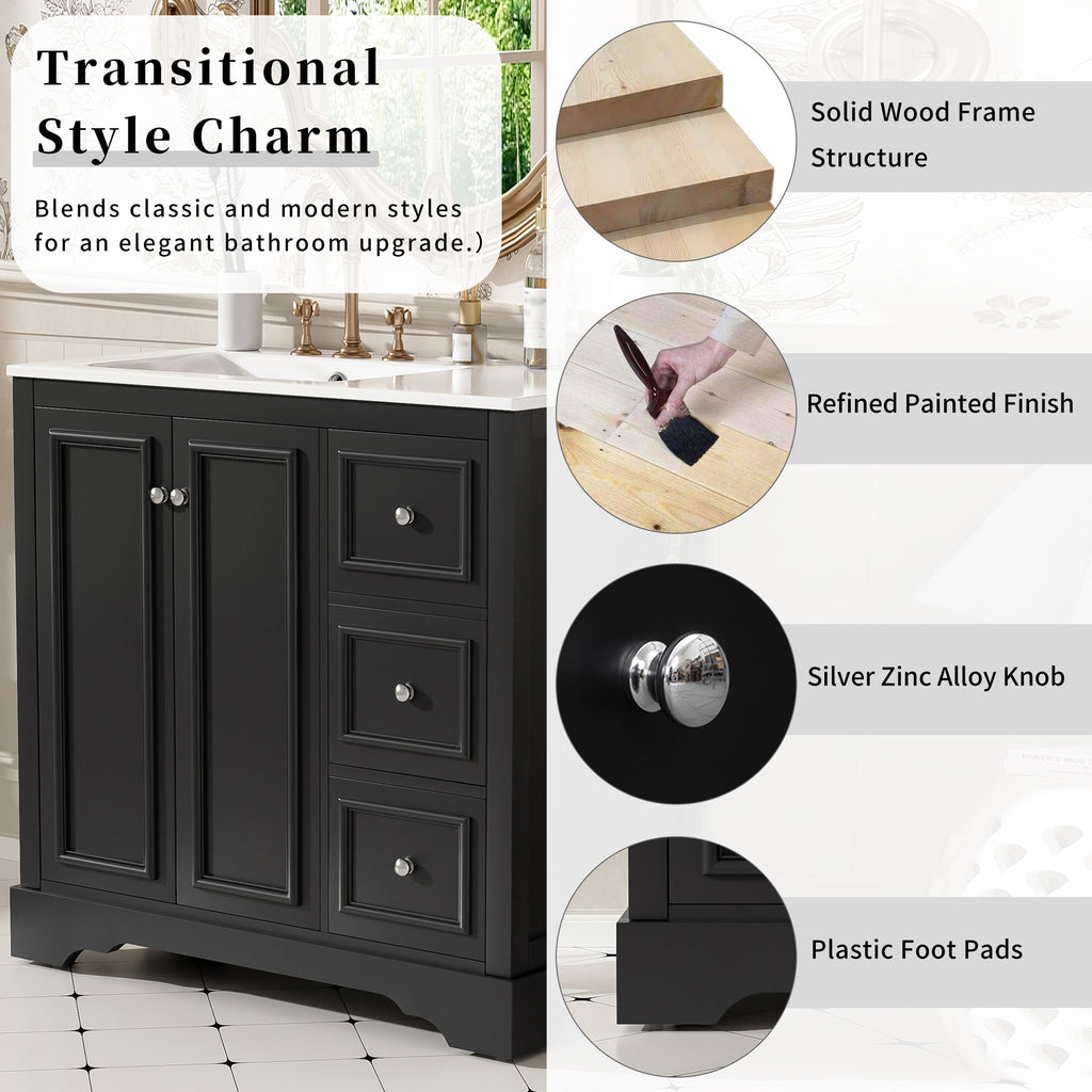 36-Inch Transitional Bathroom Vanity with Ceramic Sink