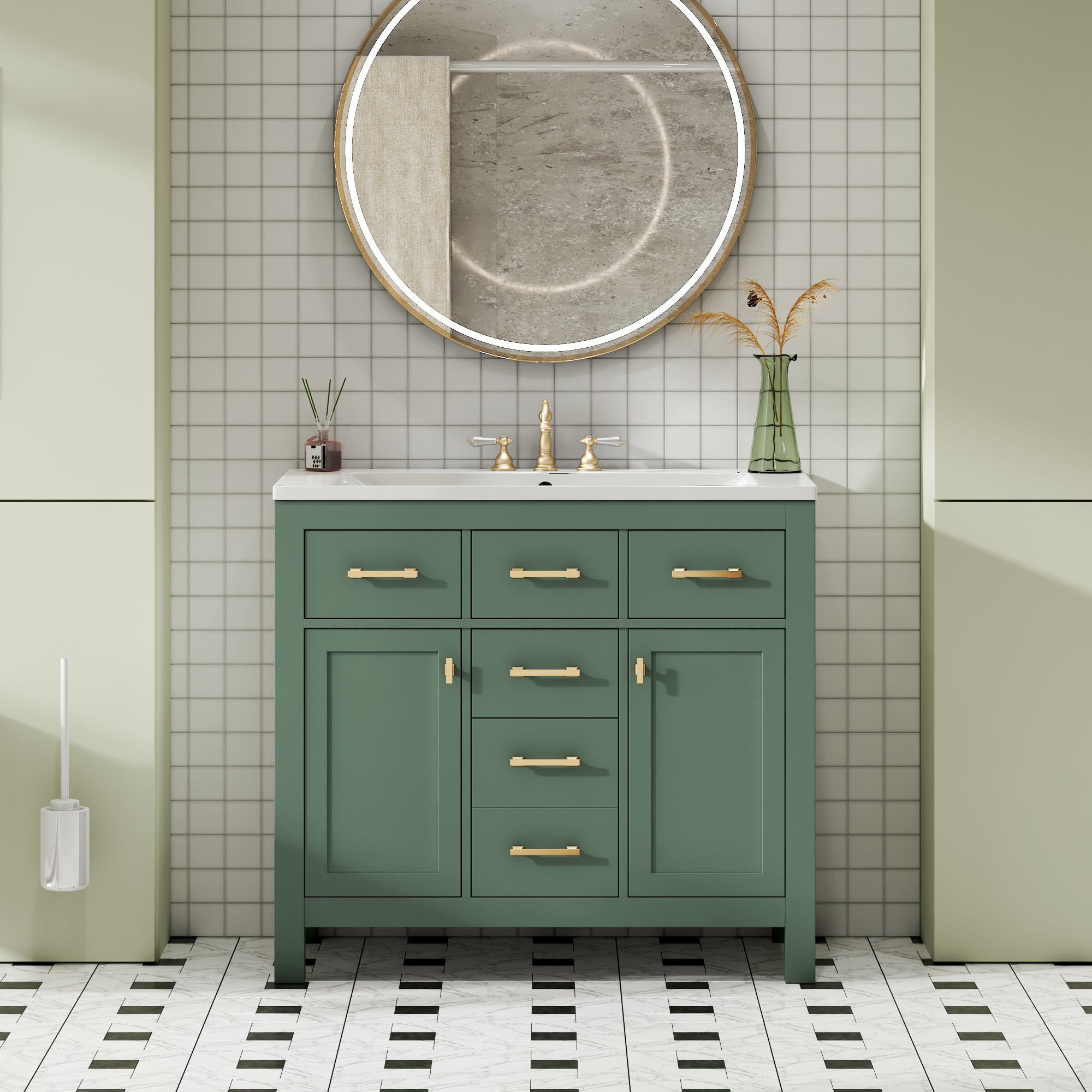 36'' Bathroom Vanity with Ceramic Sink Combo Set
