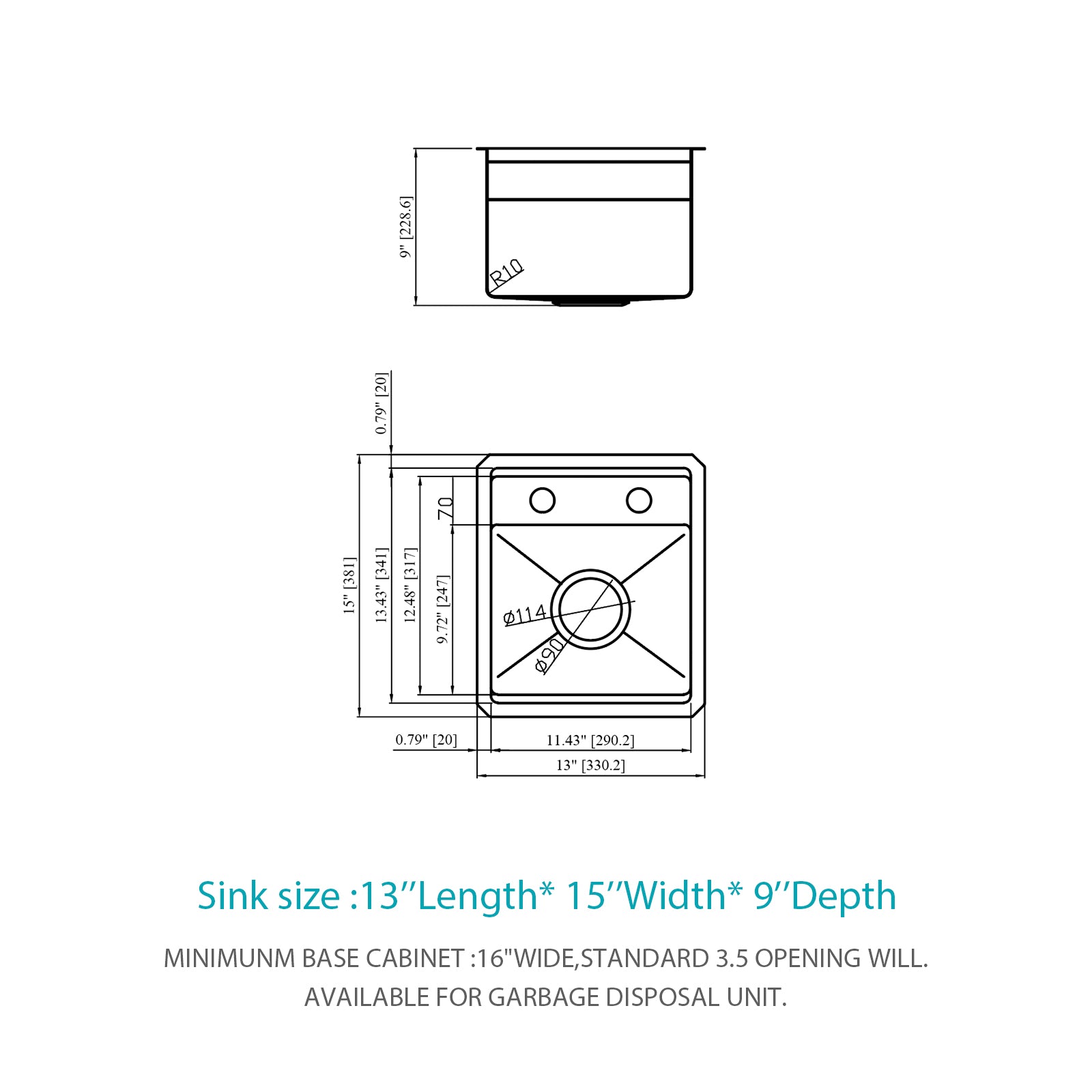13" Undermount Workstation Bar Sink with Folding Faucet