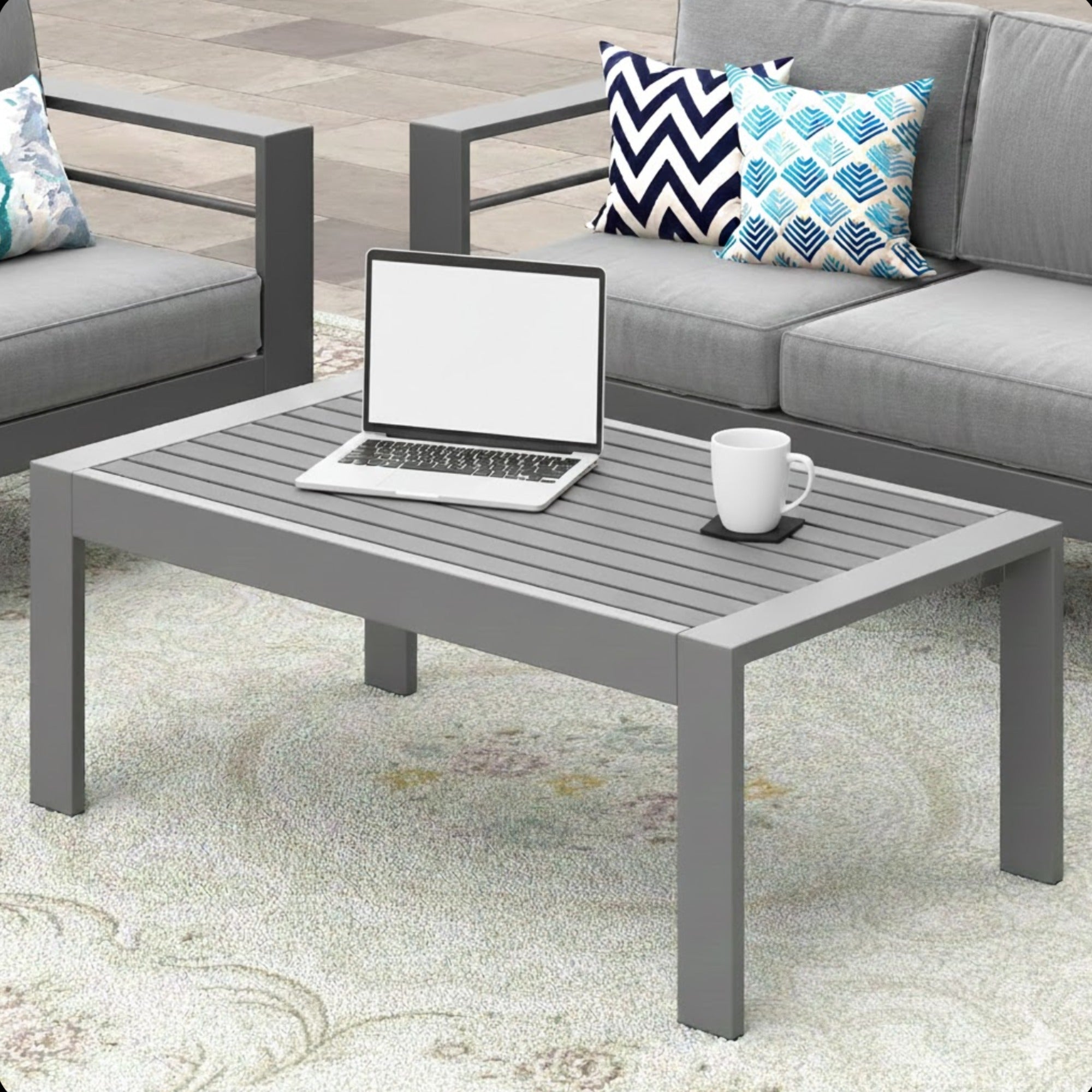 43" x 24" All-Weather Metal Outdoor Coffee Table