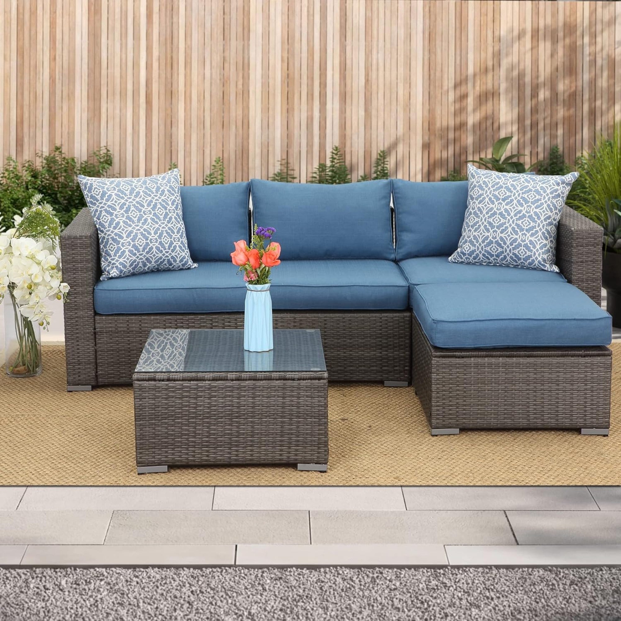 59.8" Outdoor Wicker Armless Sofa Set - 2-Piece Patio Loveseat