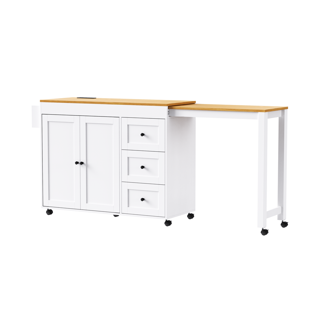 K&K 74.8" Kitchen Island with Extendable Dining Table