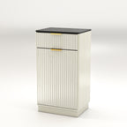 Woodgrain Tilt-Out Trash Can Cabinet with Wave-Textured Drawer
