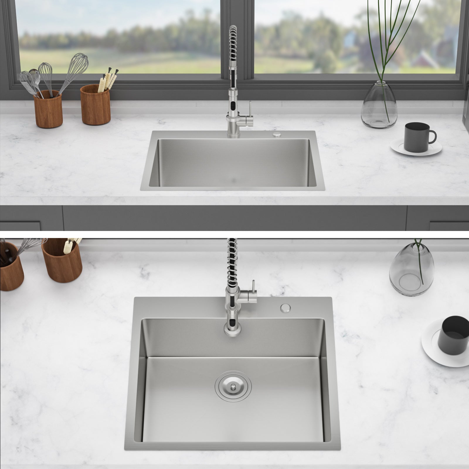 25" Single Bowl Drop In Kitchen Sink