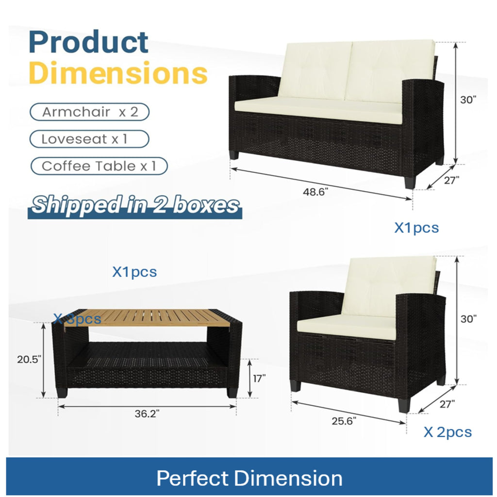 4-Piece All Weather Wicker Outdoor Patio Conversation Set