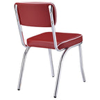 Retro Chrome Dining Chairs Set of 2 in Red Faux Leather