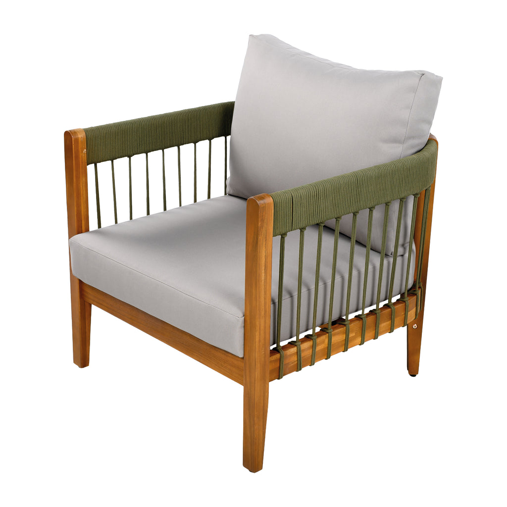 Set of 2 Acacia Wood Outdoor Club Chair with Handwoven Rope Accents