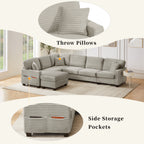 U-Shaped Sectional Sofa with Movable Ottoman and Side Storage Pockets