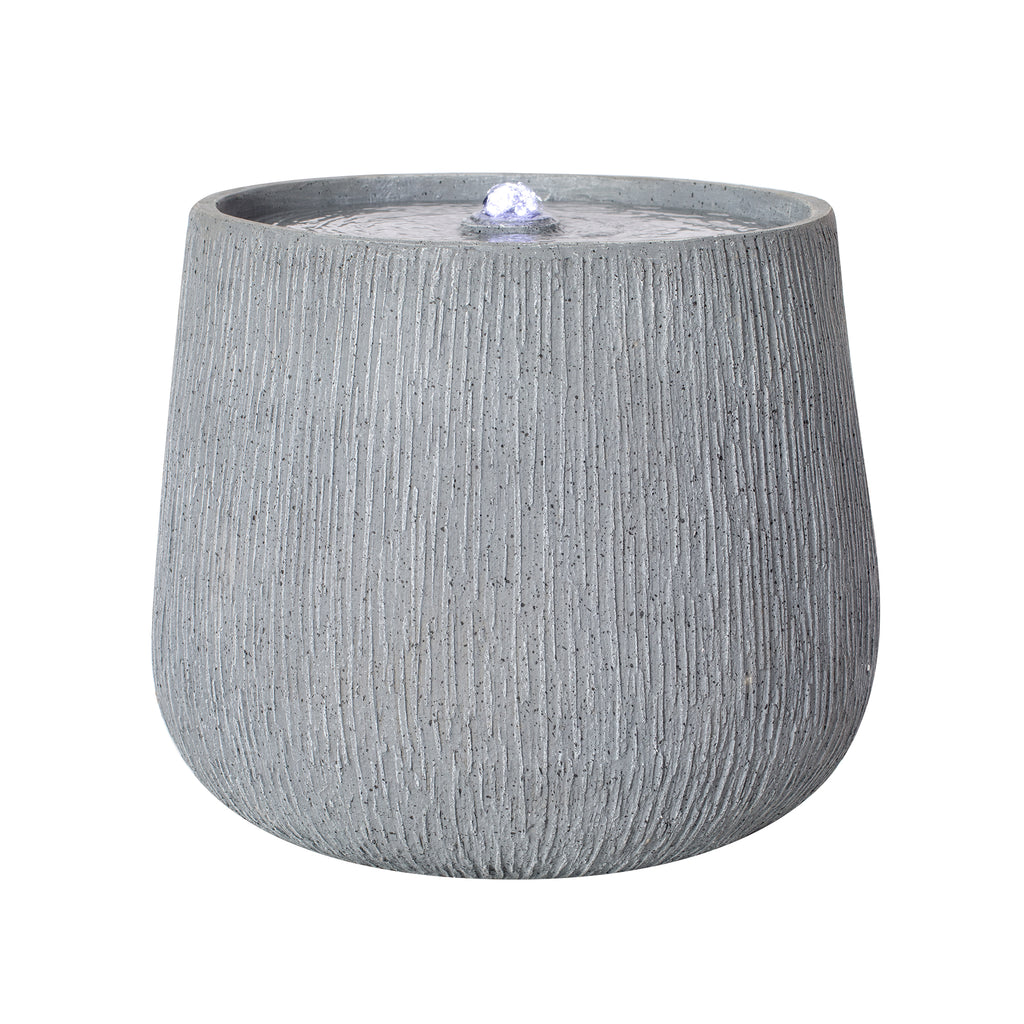 12.99"H Gray Bowl-Shaped Outdoor Fountain with LED Light