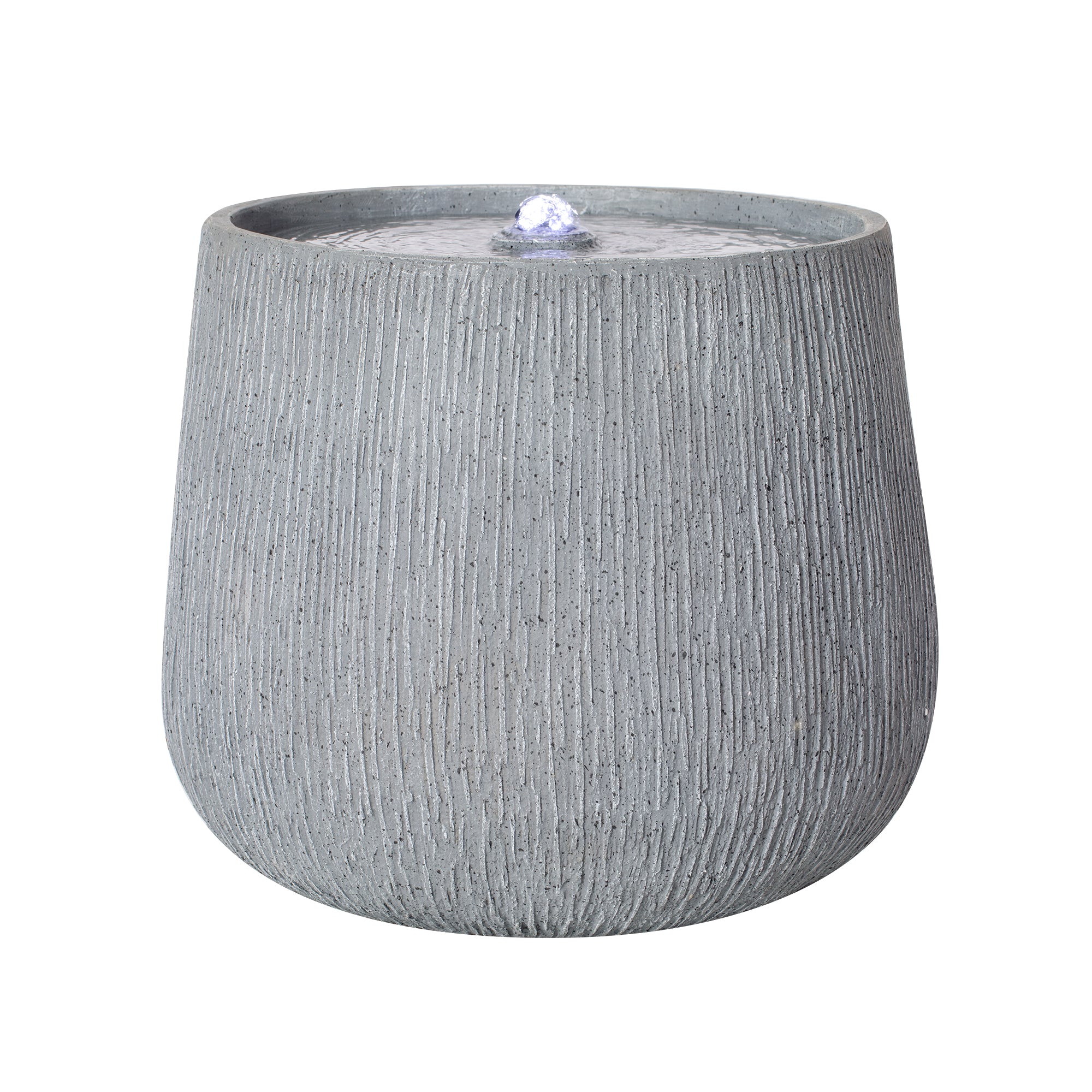 12.99"H Gray Bowl-Shaped Outdoor Fountain with LED Light