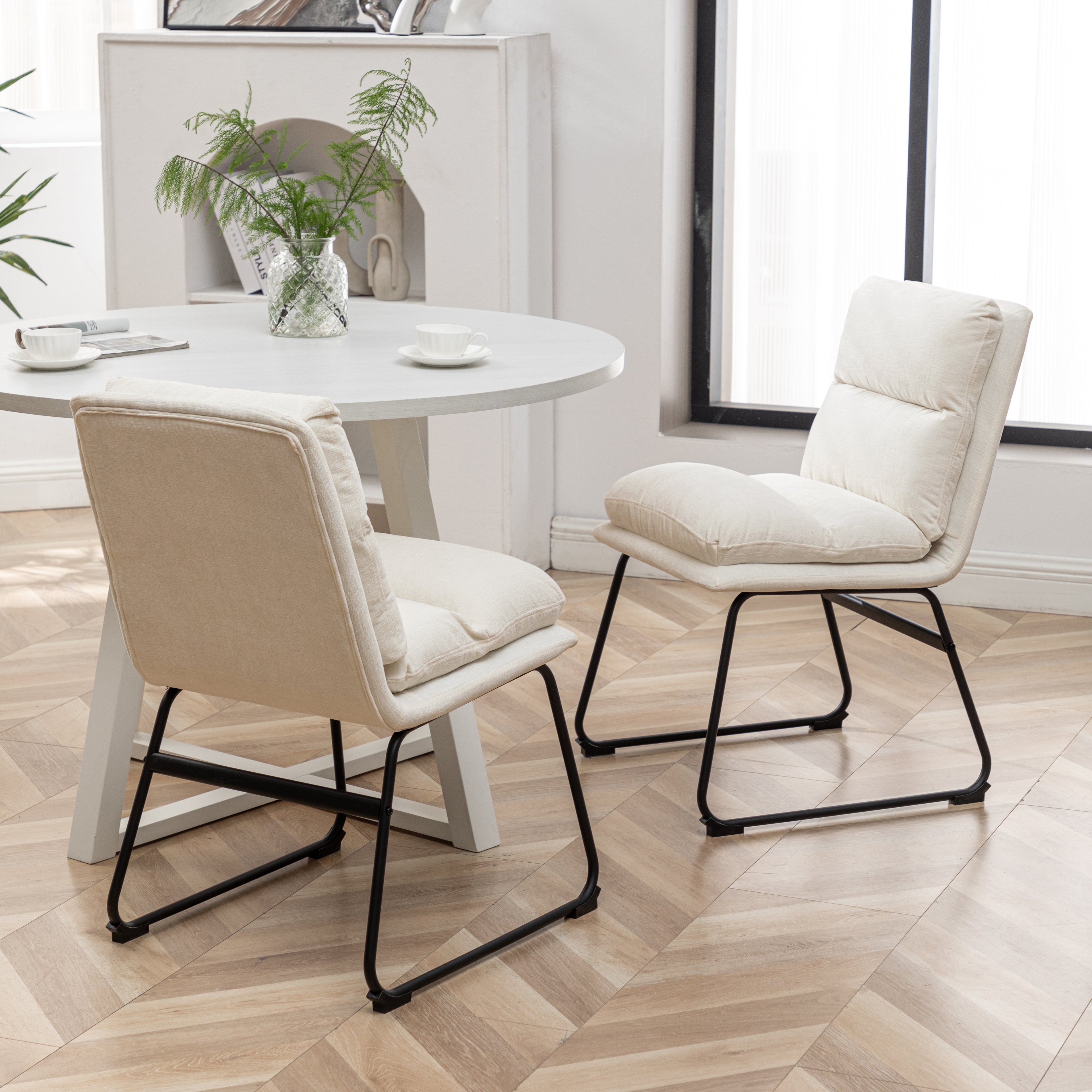 Innes 5-Piece Round Dining Set, Trestle Dining Table with 4 Stylish Chairs, Vanilla