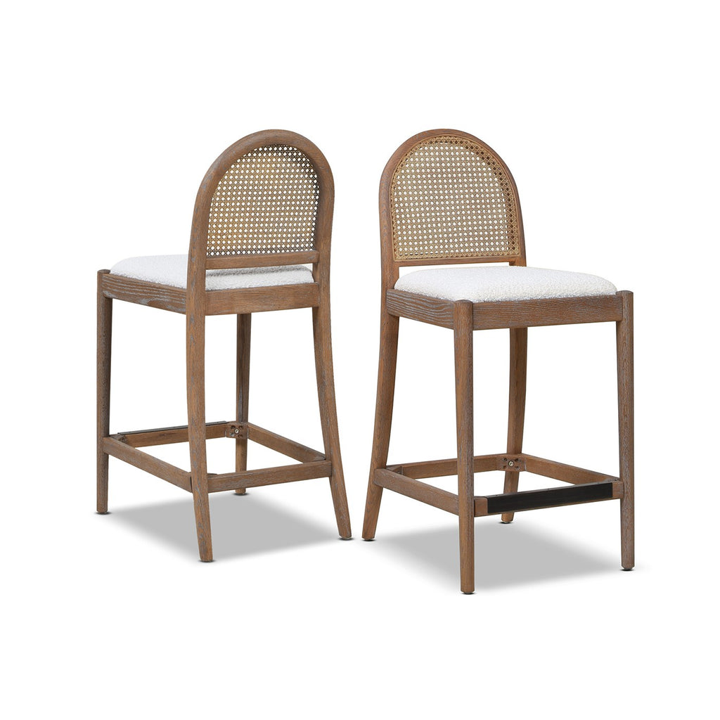 Panama 26.5" Curved Back Cane Rattan Counter Stool, Set of 2