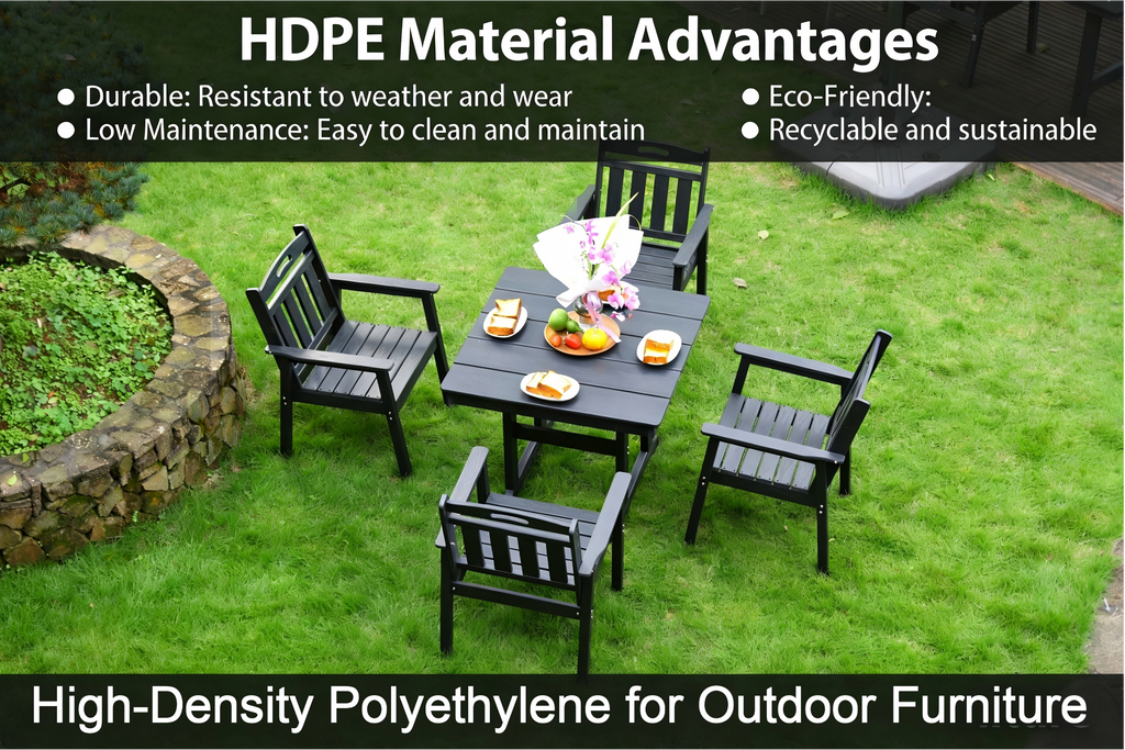 HDPE Outdoor Patio Dining Set with Table and Four Chairs