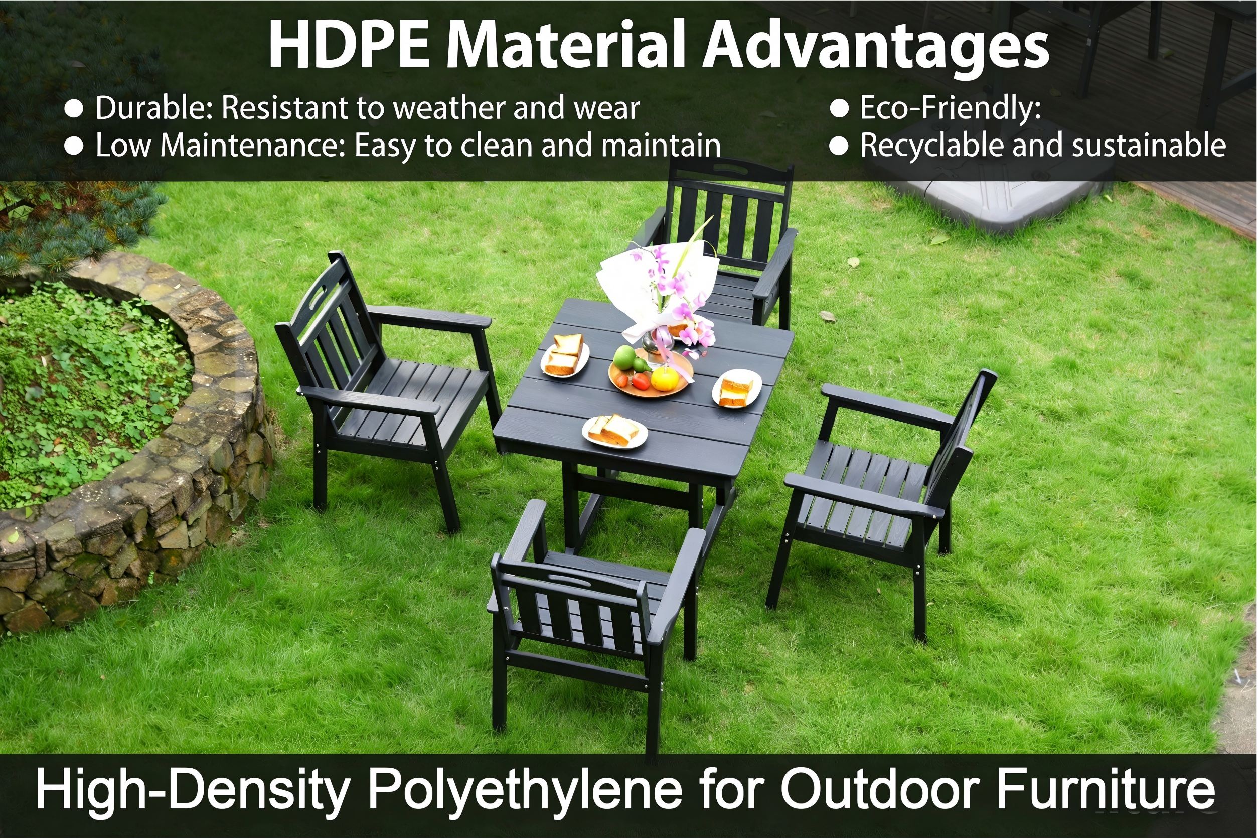 HDPE Outdoor Patio Dining Set with Table and Four Chairs