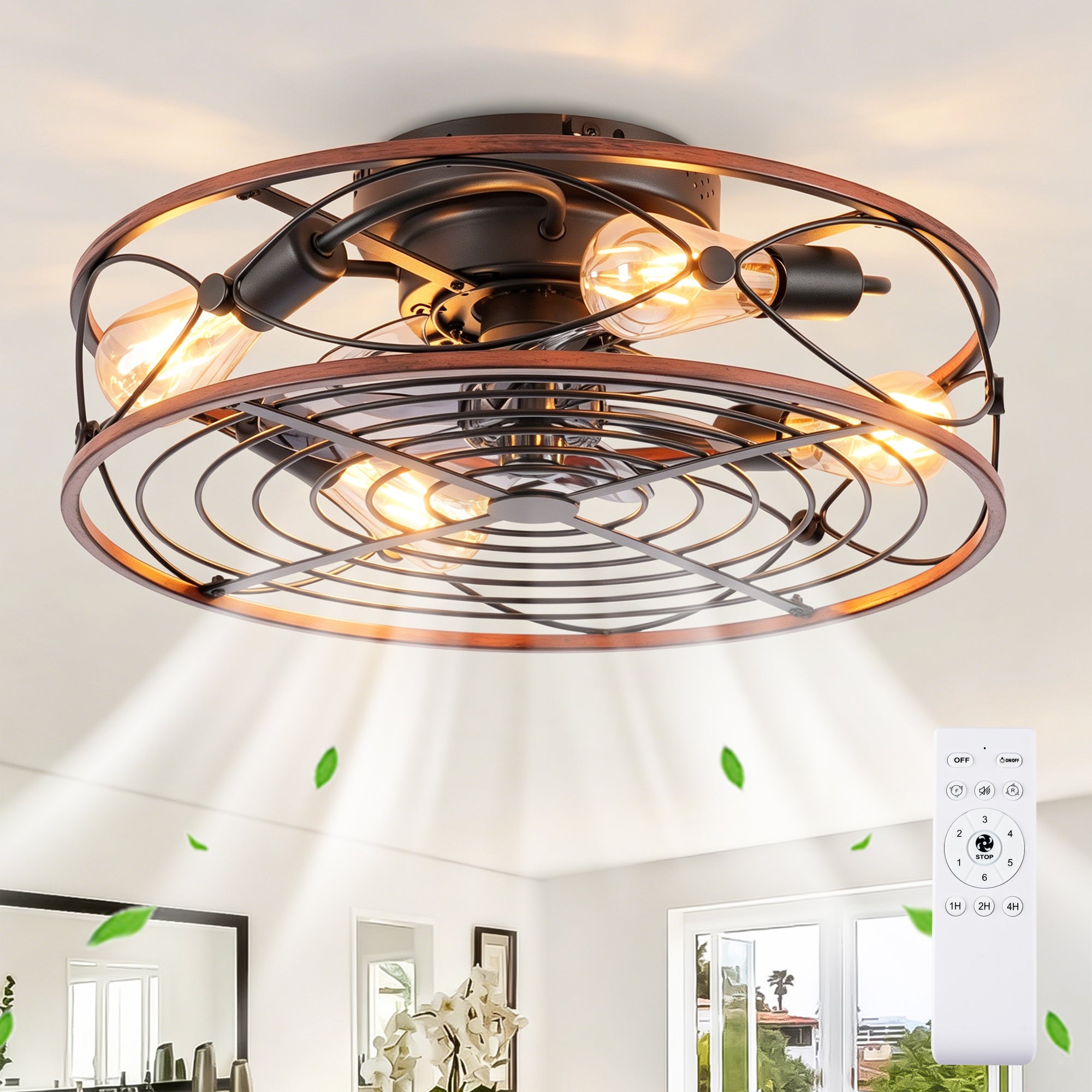 20'' Mounting Type Caged Ceiling Fan with Lights and Remote Control