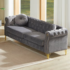82-Inch Velvet Chesterfield Sofa with Two Round Pillows