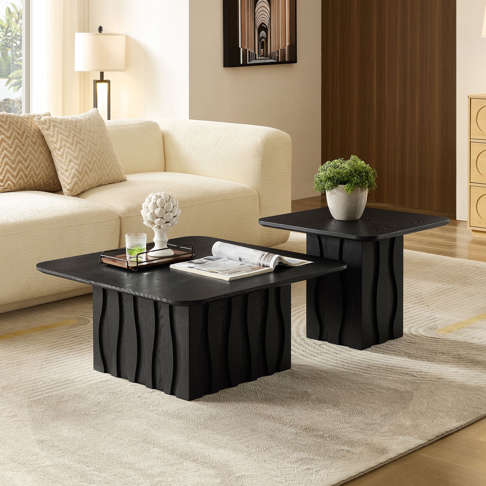 2PCS Nesting Square Coffee Table Set