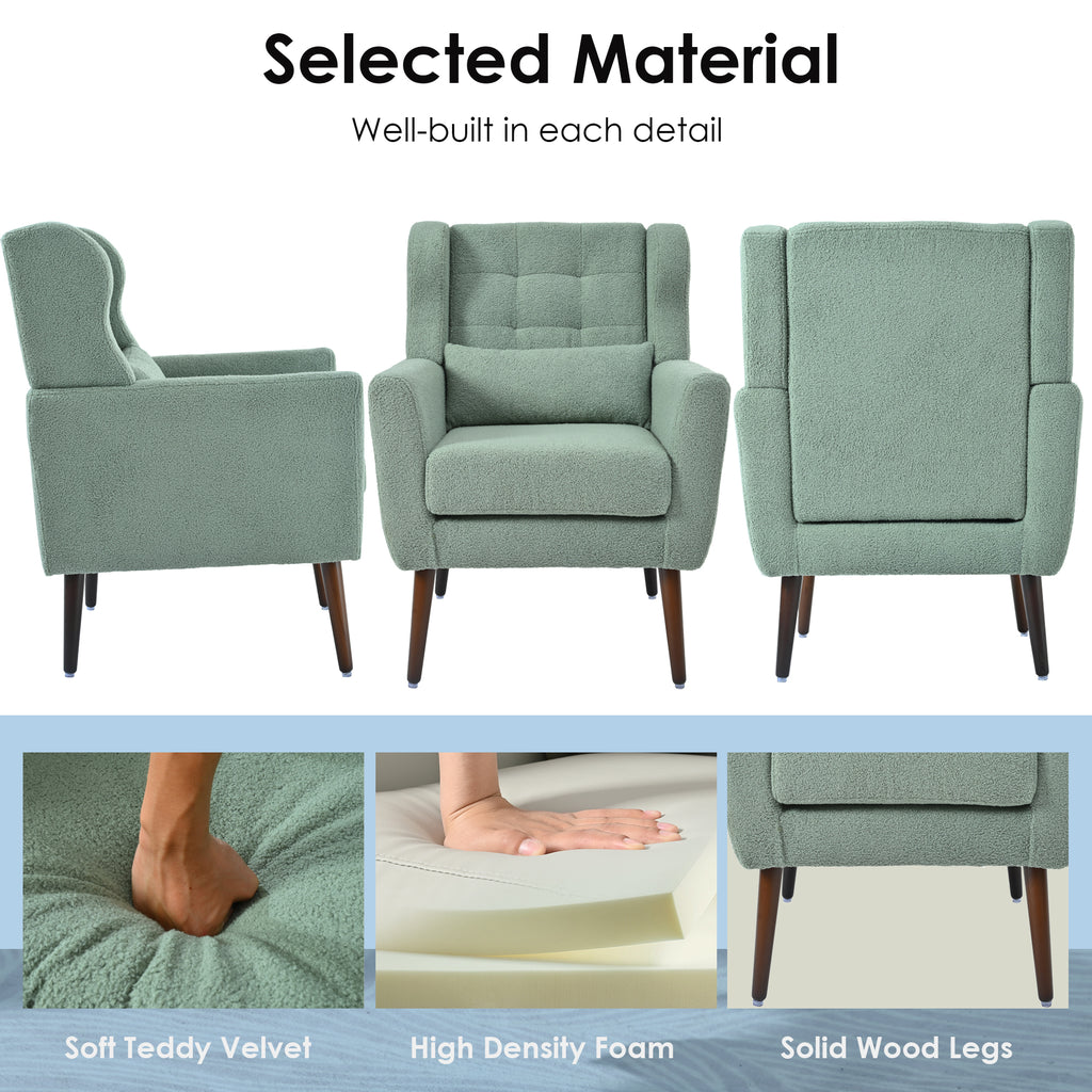 Modern Accent Chair in Light Green Teddy Fabric