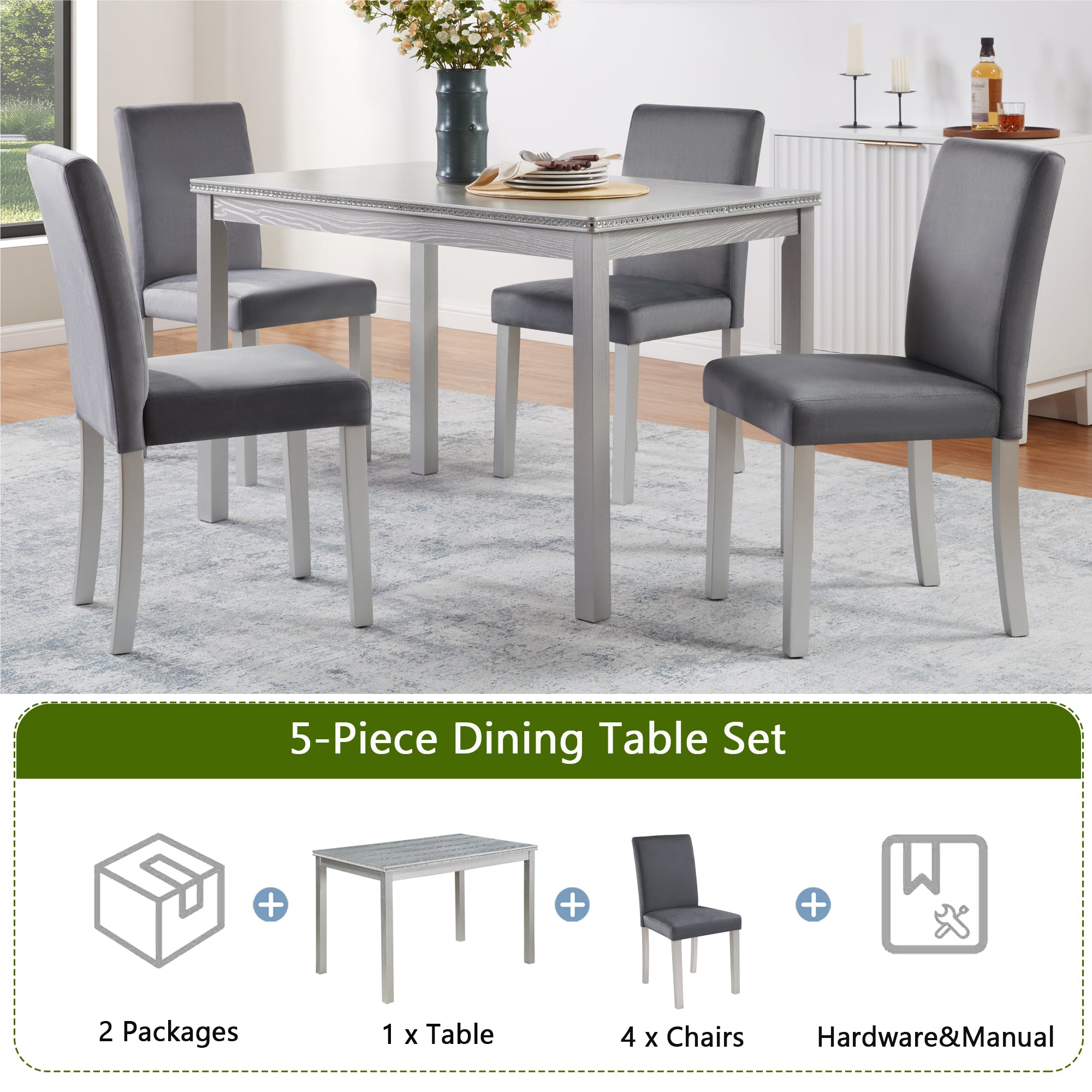 5 Piece Wooden Dining Table Set